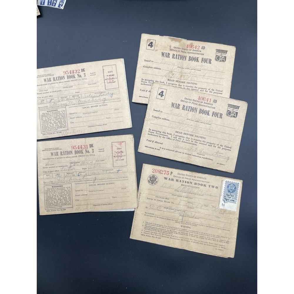 WWII OPA War Ration Books Armstrong Family Luther OK Book 2 3 4 w/ Stamps 1057